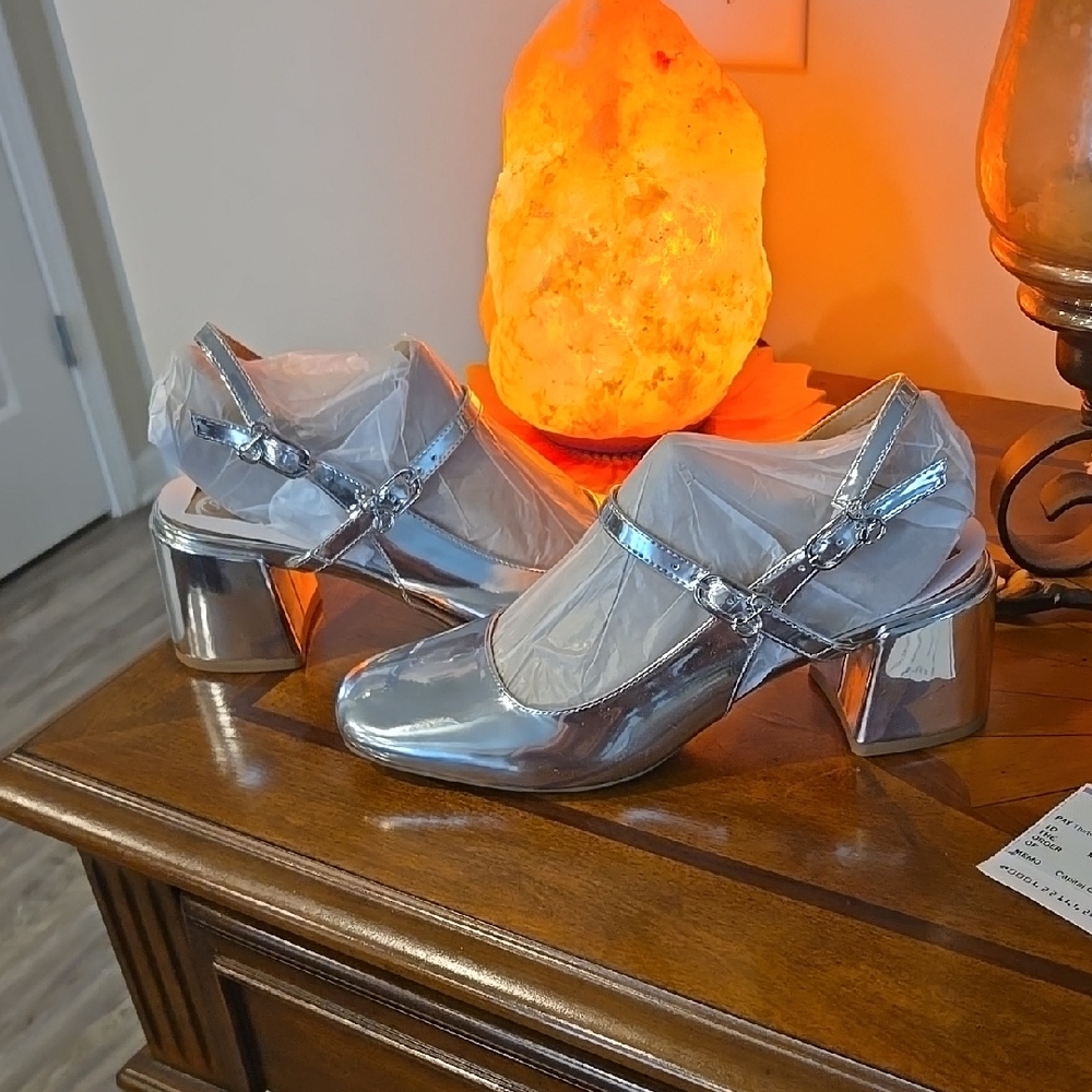 Silver Chunky Heel Loafers with Lucite Style